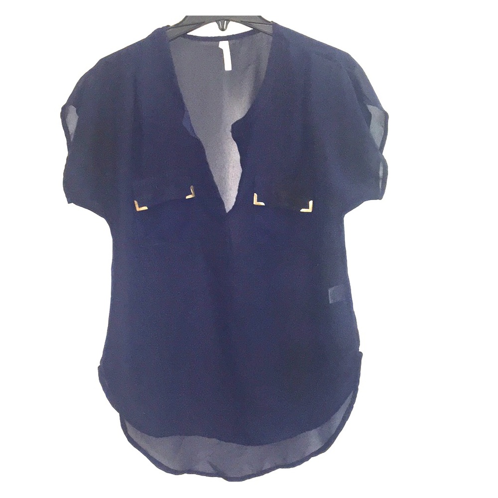 💥DONATING WEDNESDAY 💥Sheer Navy Blue Blouse - Picture 2 of 4
